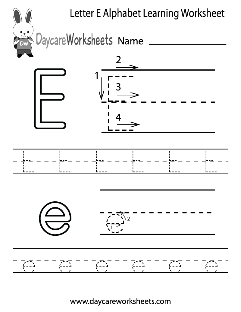 Free Printable Letter E Alphabet Learning Worksheet For Preschool