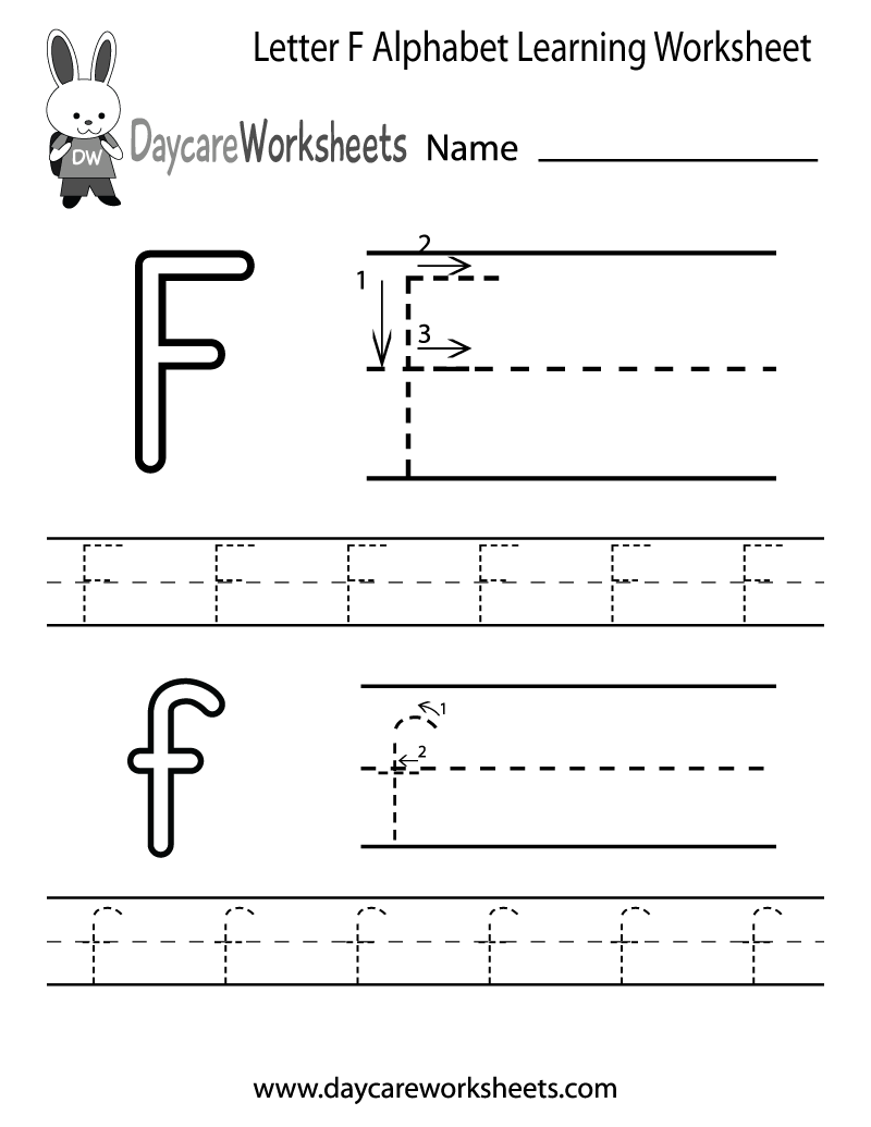 Free Printable Letter F Alphabet Learning Worksheet for Preschool