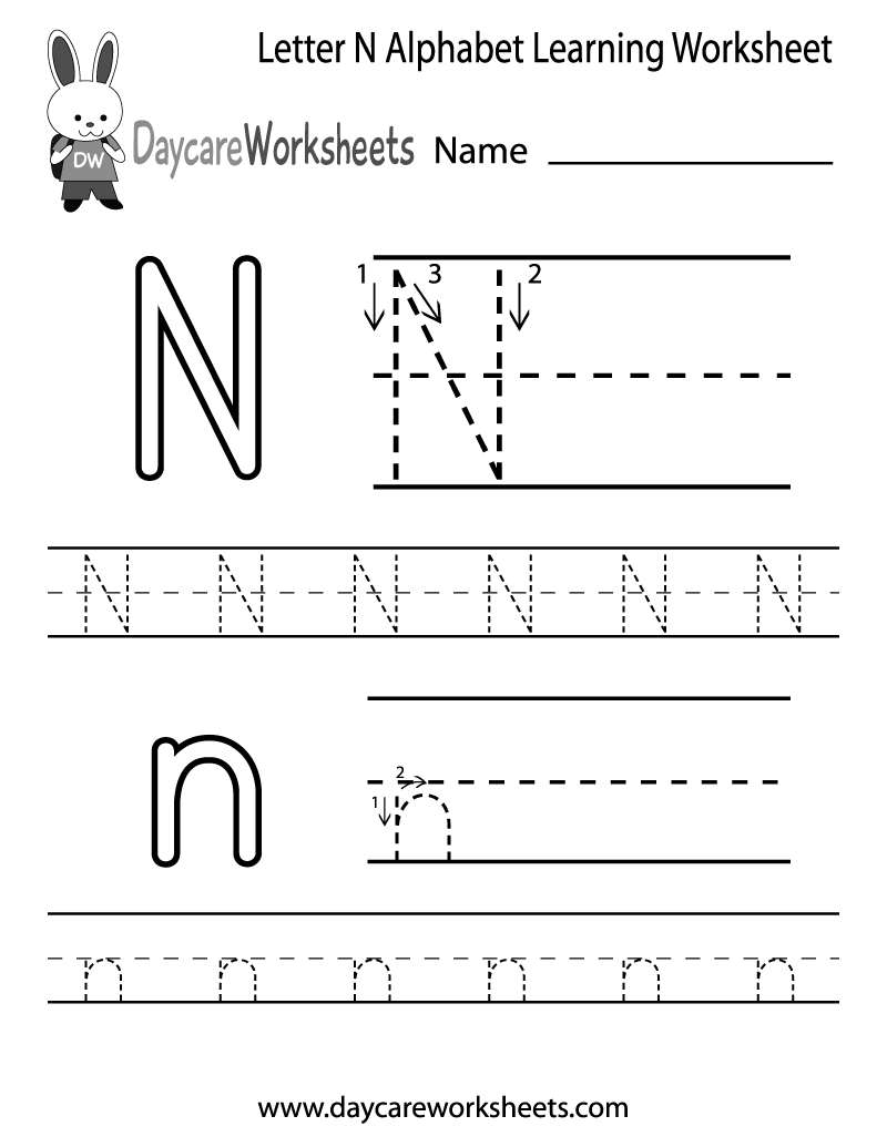 Free Printable Letter N Alphabet Learning Worksheet For Preschool