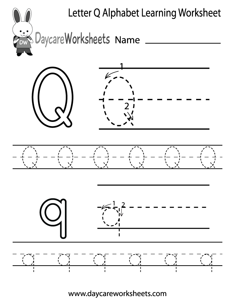 Free Printable Letter Q Alphabet Learning Worksheet for Preschool
