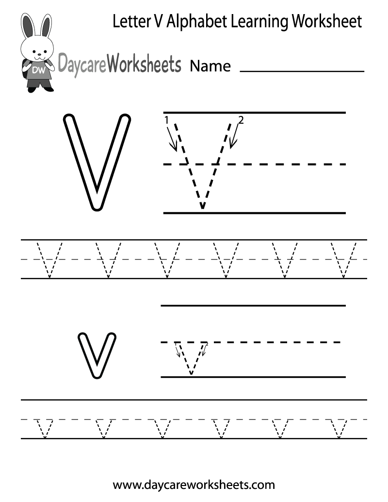 Free Printable Letter V Alphabet Learning Worksheet for Preschool