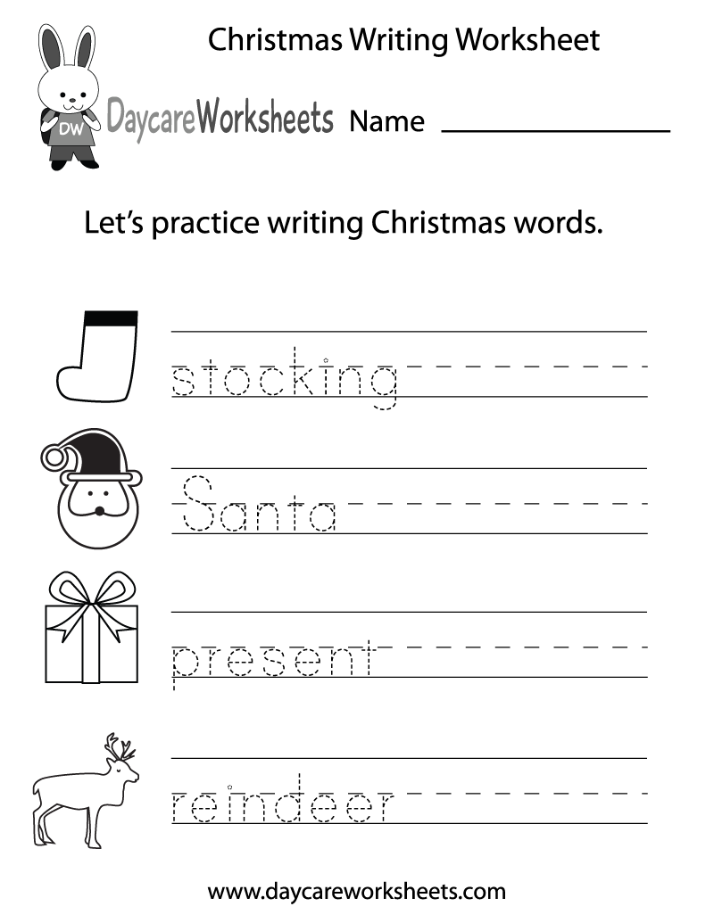 worksheets writing kindergarten christmas Free Christmas Writing Worksheet Preschool