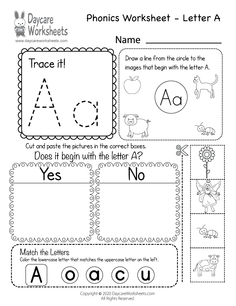 Free Beginning Sounds Letter A Phonics Worksheet For Preschool