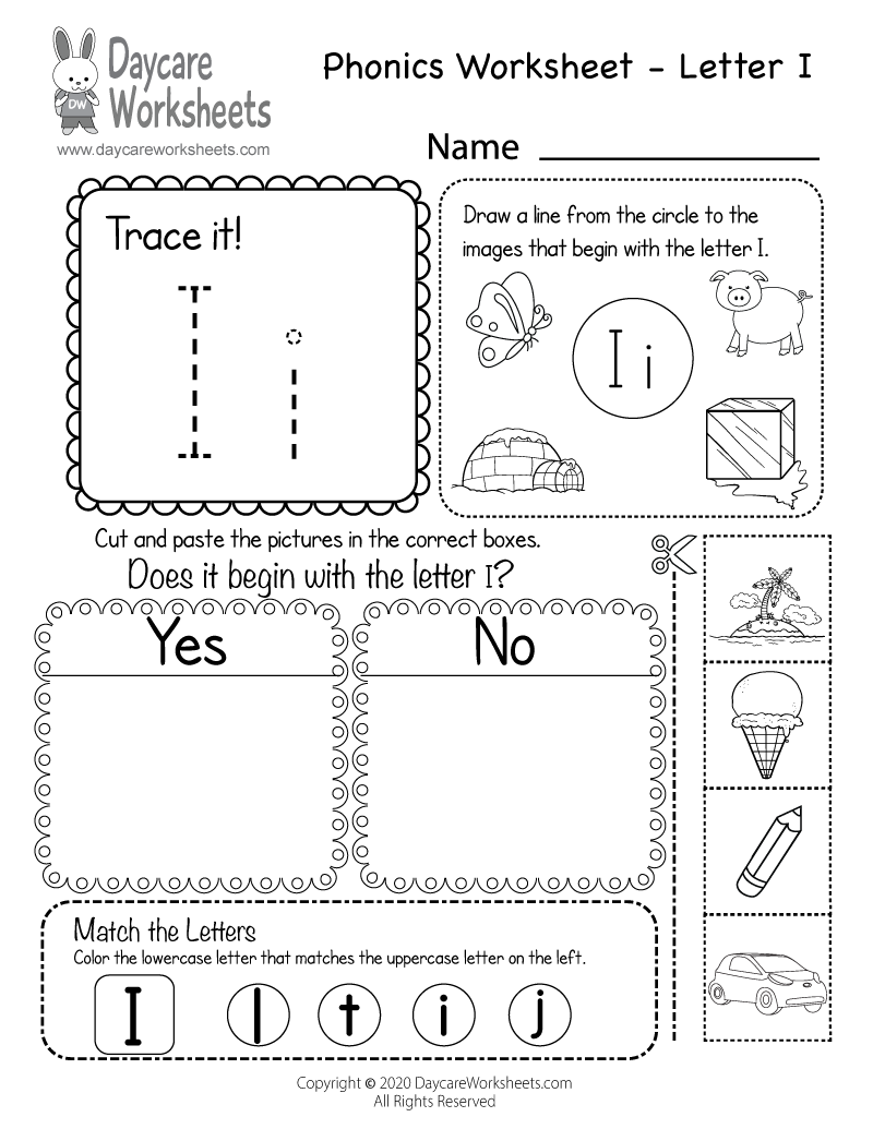 Free Beginning Sounds Letter I Phonics Worksheet For Preschool