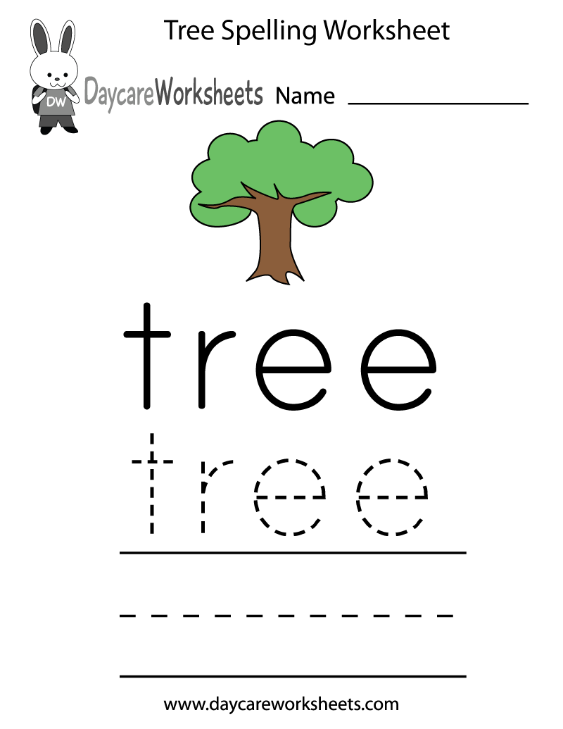 Free Printable Tree Spelling Worksheet for Preschool