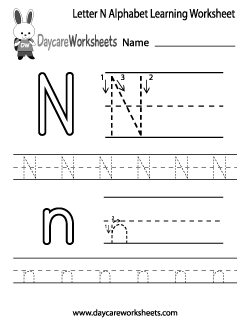 Preschool Letter N Alphabet Learning Worksheet