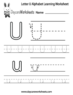 Preschool Letter U Alphabet Learning Worksheet