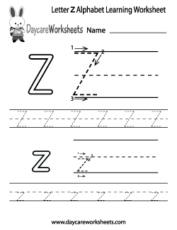 Preschool Letter Z Alphabet Learning Worksheet