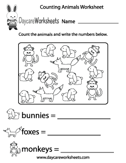 Preschool Counting Animals Worksheet