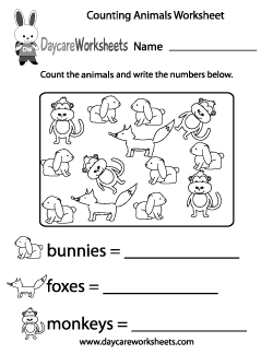 How much animals math worksheets kindergarten