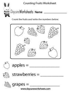 Preschool Counting Fruits Worksheet