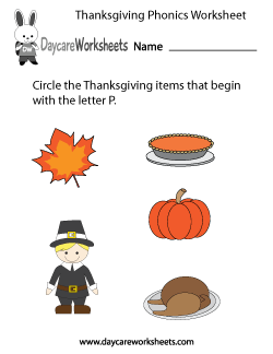 Preschool Thanksgiving Phonics Worksheet