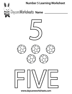 Preschool Number Five Learning Worksheet