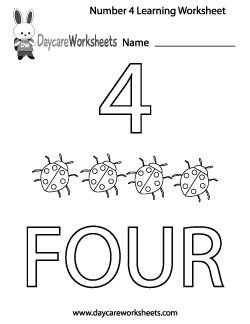 Preschool Number Four Learning Worksheet