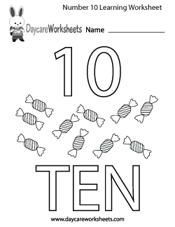 Preschool Number Ten Learning Worksheet
