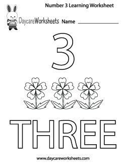 Preschool Number Three Learning Worksheet