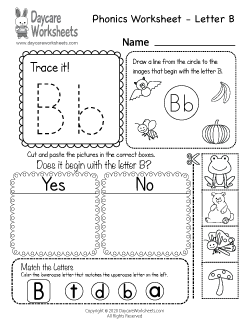 Preschool Beginning Sounds Letter B Phonics Worksheet