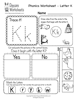 Preschool Beginning Sounds Letter K Phonics Worksheet