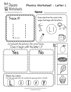 Preschool Beginning Sounds Letter L Phonics Worksheet