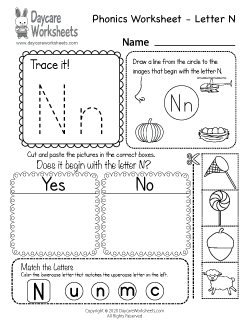 Preschool Beginning Sounds Letter N Phonics Worksheet