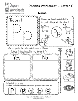 Preschool Beginning Sounds Letter P Phonics Worksheet