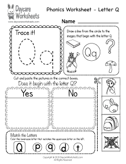 Preschool Beginning Sounds Letter Q Phonics Worksheet