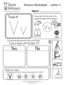 Preschool Beginning Sounds Letter V Phonics Worksheet