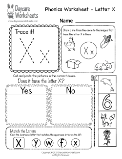 Preschool Letter X Sounds Phonics Worksheet