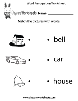 Preschool Word Recognition Worksheet