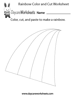 Preschool Rainbow Color and Cut Worksheet