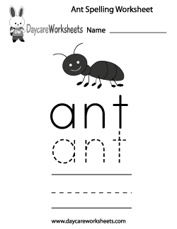 Preschool Ant Spelling Worksheet