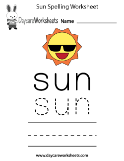 Preschool Sun Spelling Worksheet