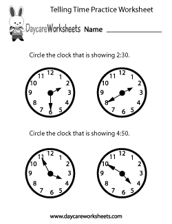 Preschool Telling Time Practice Worksheet