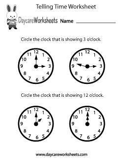 Preschool Telling Time Worksheet