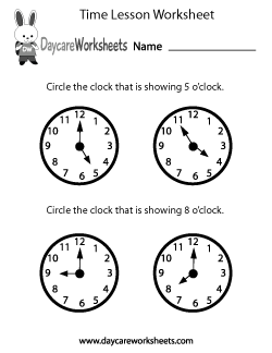 Preschool Time Lesson Worksheet