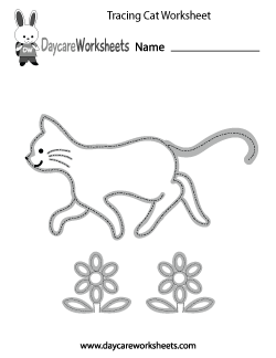 Preschool Tracing Cat Worksheet