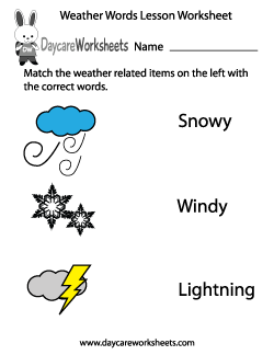 Preschool Weather Words Lesson Worksheet