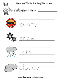 Preschool Weather Words Spelling Worksheet