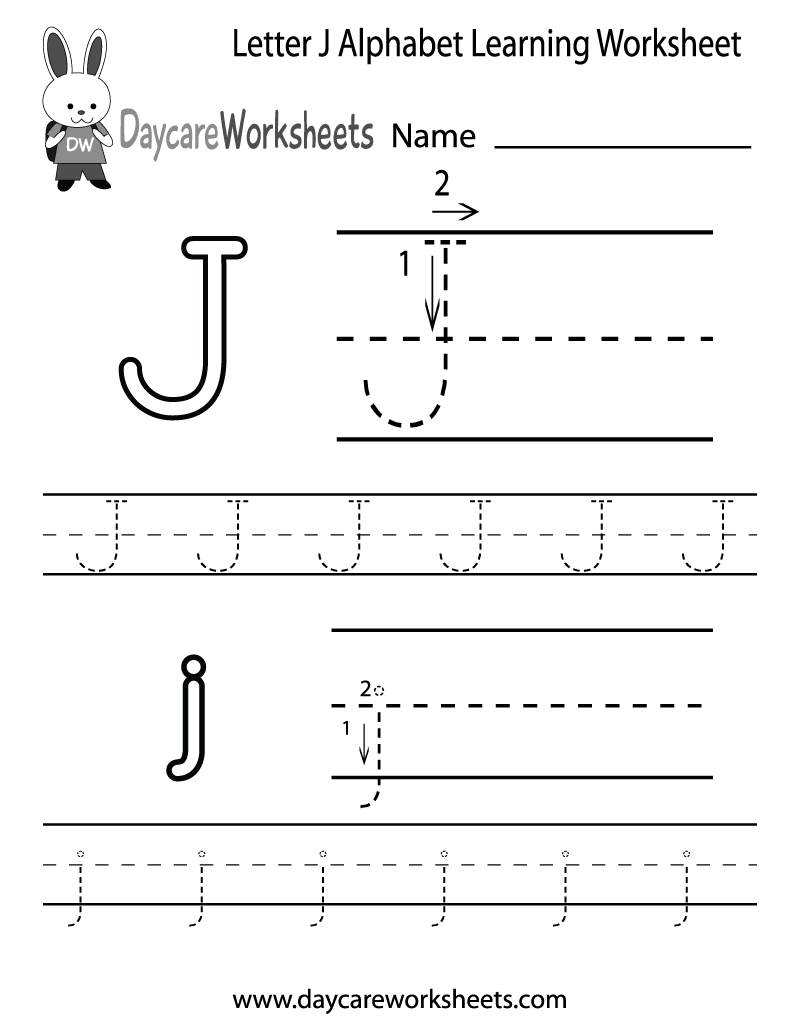 Free Printable Letter J Alphabet Learning Worksheet for Preschool