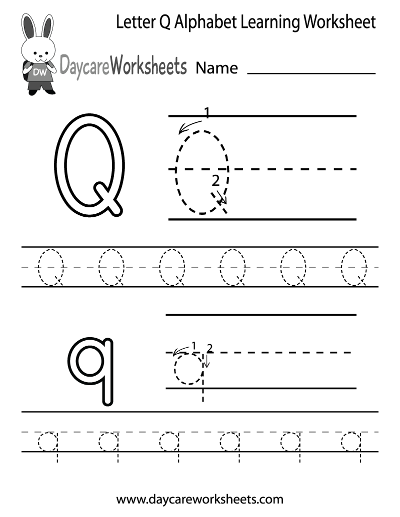 Free Letter Q Alphabet Learning Worksheet for Preschool