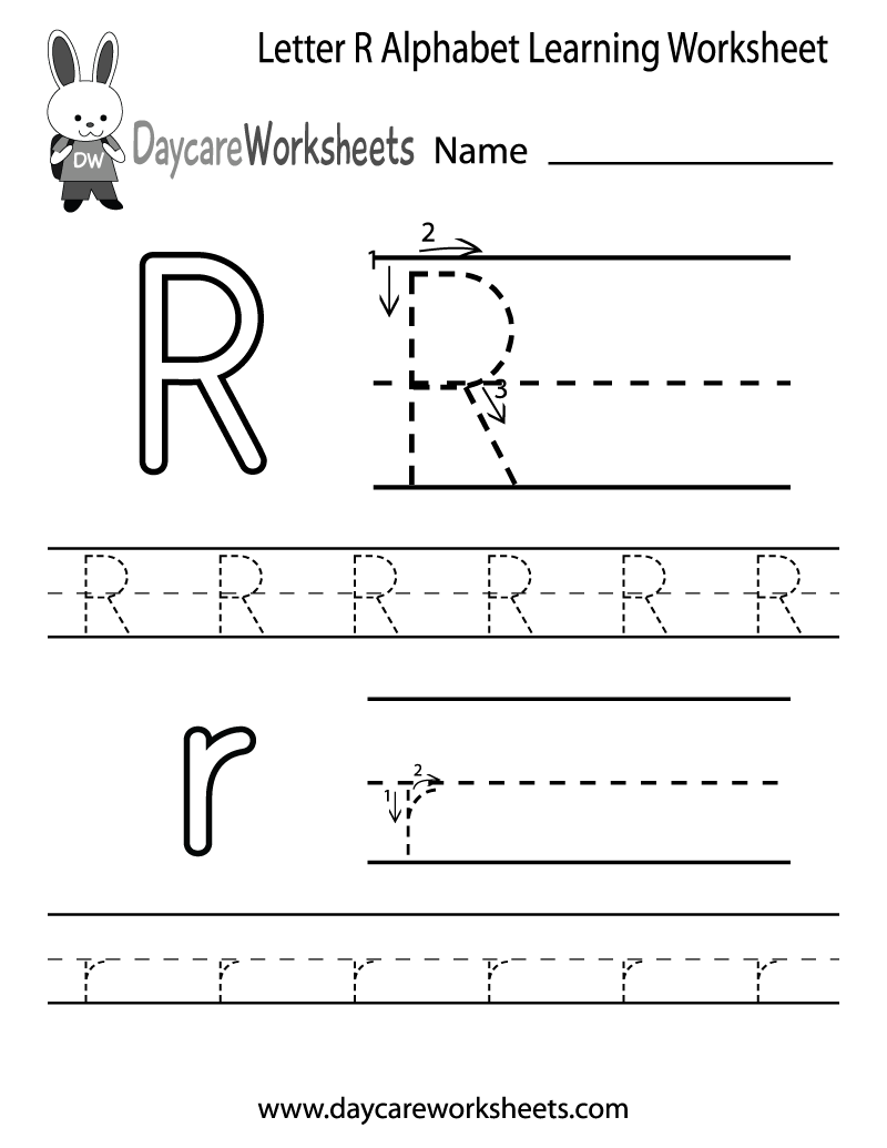 Free Printable Letter R Alphabet Learning Worksheet for Preschool