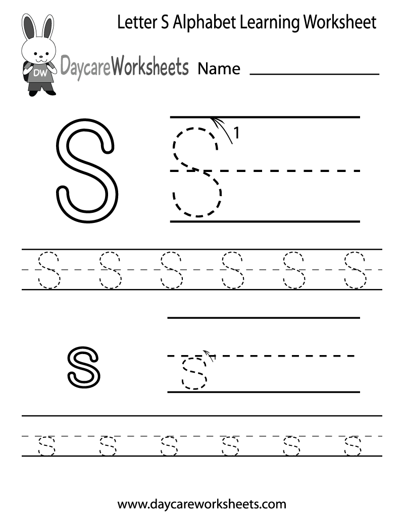 Free Printable Letter S Alphabet Learning Worksheet for Preschool