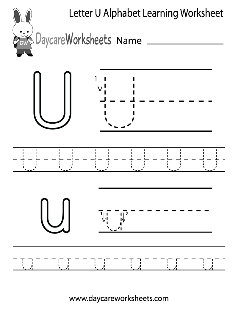 Free Letter U Alphabet Learning Worksheet for Preschool