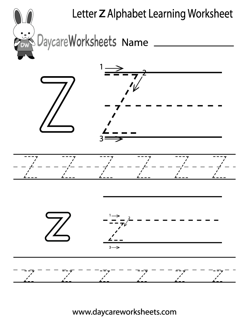 Free Printable Letter Z Alphabet Learning Worksheet For Preschool