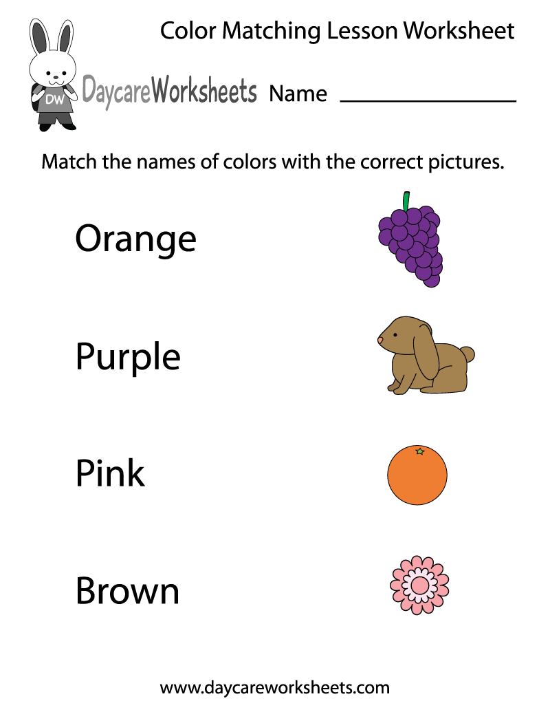 Preschool Color Matching Lesson Worksheet Printable