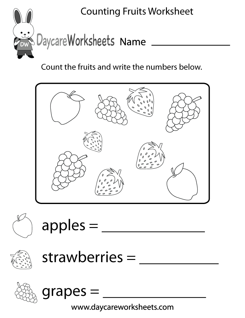 Free Counting Fruits Worksheet for Preschool