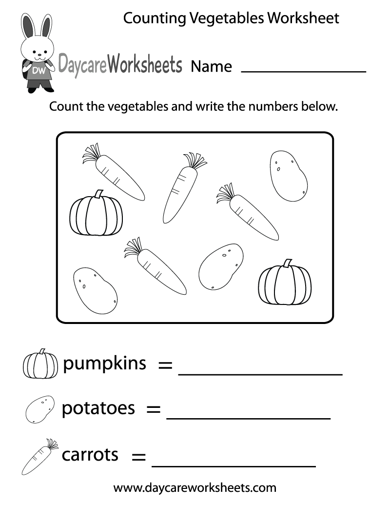 Preschool Counting Vegetables Worksheet Printable