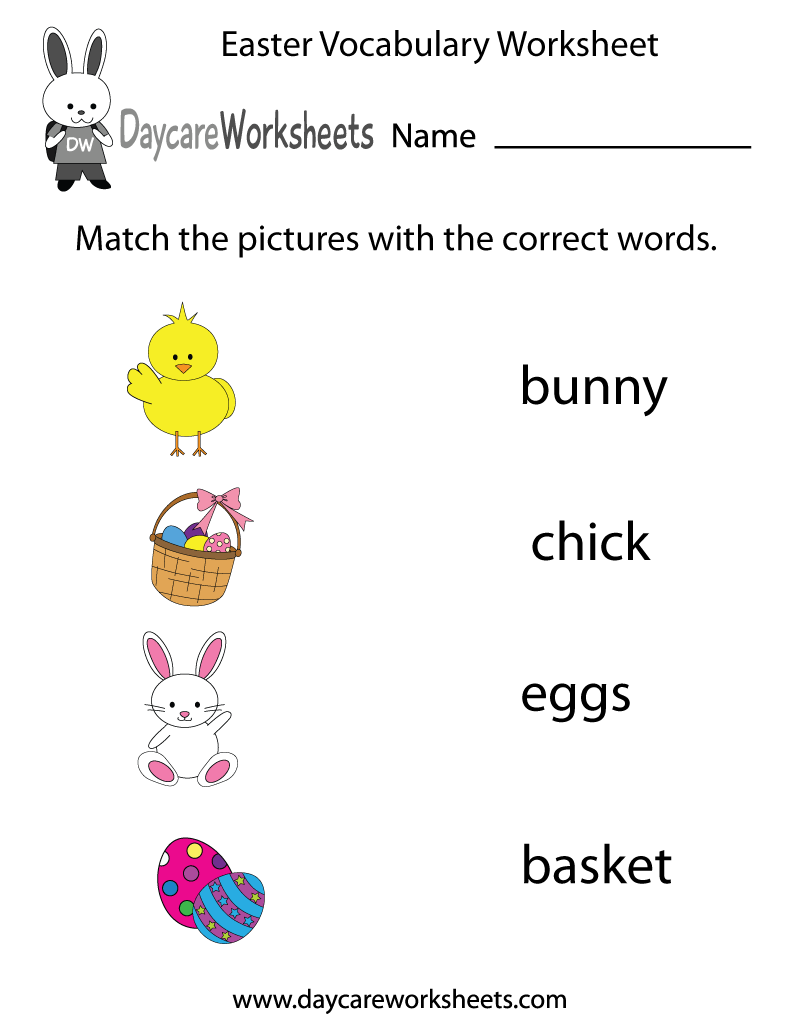 Free Printable Easter Vocabulary Worksheet for Preschool