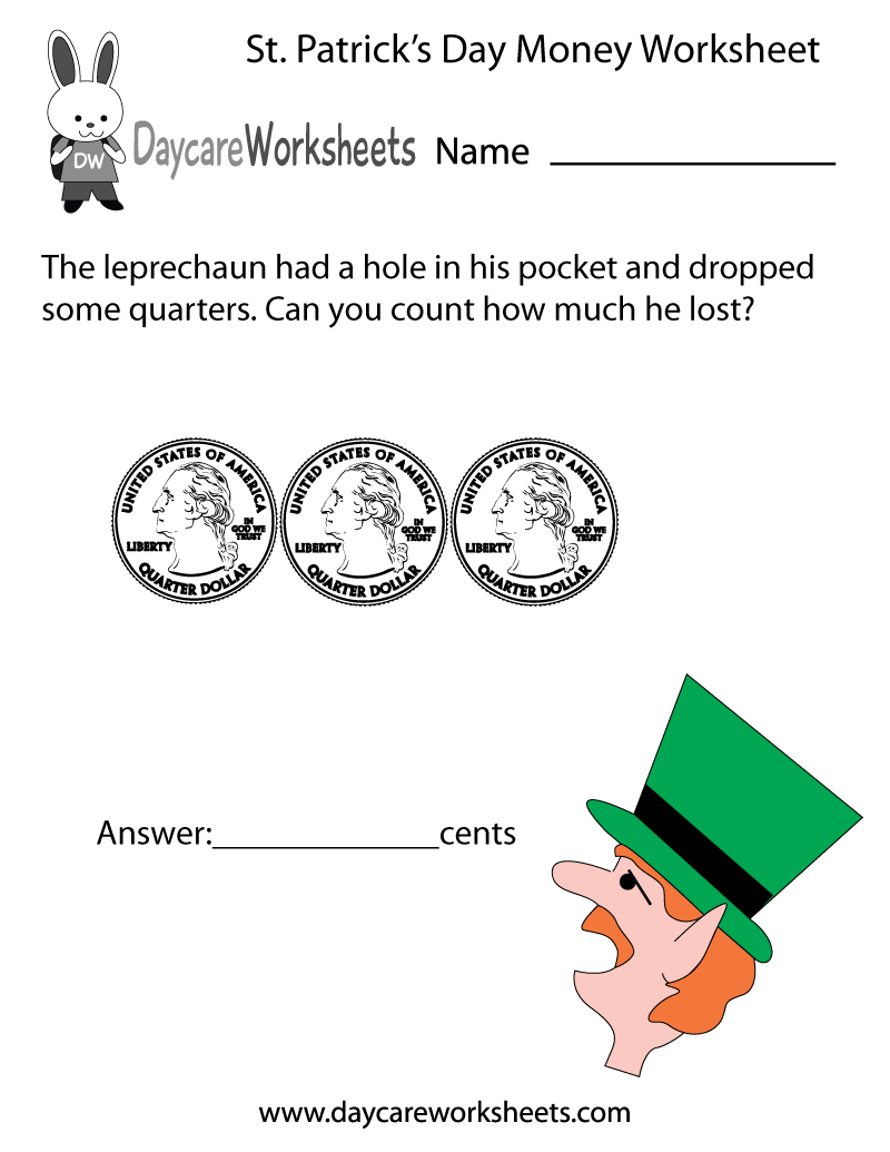 Preschool St. Patrick's Day Money Worksheet Printable