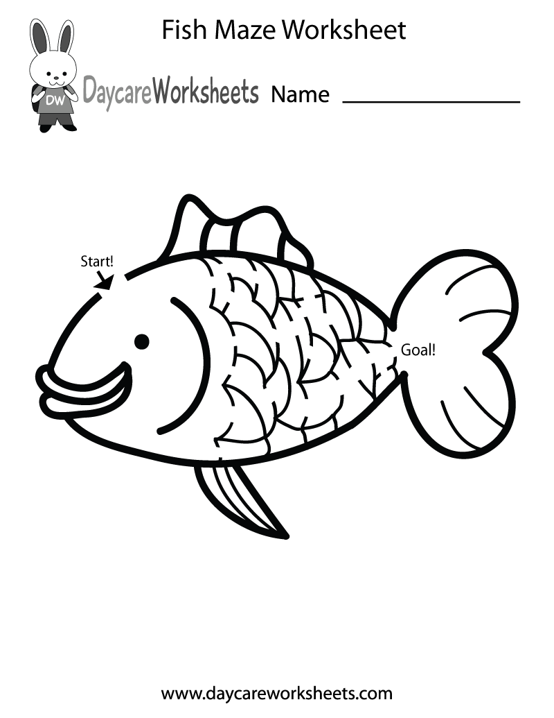 Preschool Fish Maze Worksheet Printable